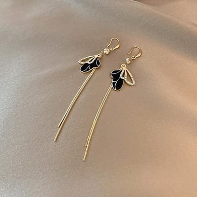 Koreaanse Zwarte Vleugel Druppeloorbellen Voor Vrouwen Goudkleurig Kristal Vlinder Vleugels Hangend Lange Oorbel Vrouwelijke Elegante Feest Sieraden brown
