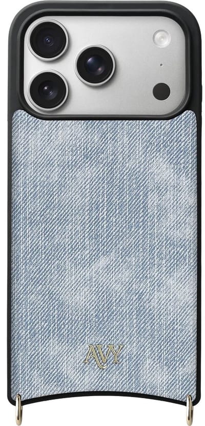 AVY Leren Hoesje geschikt voor Apple iPhone 17 Pro | Compatibel met MagSafe | Kunstleren Case | Back Cover | Haakjes voor koord | Denim