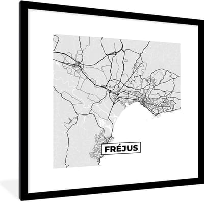 Fotolijst incl. Poster - Stadskaart - Frankrijk - Kaart - Fréjus - Plattegrond - 40x40 cm - Posterlijst