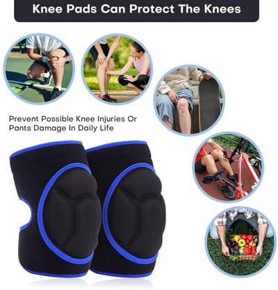 Kniebeschermers - Kneepads Werk - Tuinieren Bouwen Reinigen - Hoge Elastische Stof - Maat M - Zwart Blauwe Rand