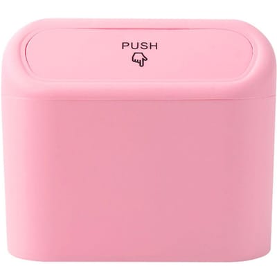 Poubelle montée sur voiture avec couvercle, bac de rangement suspendu, Mini type de presse, poubelle à porte latérale rose