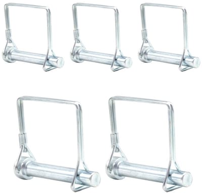 Vijf stuks fuse pin 10mm x 60mm met vergrendelbare gesplitste buisklem, vierkante beugel van gegalvaniseerd staal voor aanhangwagens, tractoren en landbouwmachines