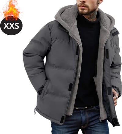 Livano Winterjas - Parka - Heren - Winter - Fleecejas - Volwassen - Stijlvol - Met Capuchon - Grijs - XXS