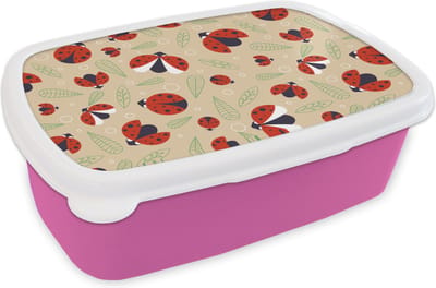 Broodtrommel Roze - Lunchbox - Brooddoos - Lieveheersbeestje - Bladeren - Design - 18x12x6 cm - Kinderen - Meisje