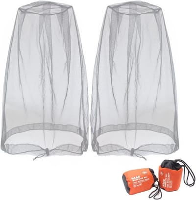 2 Stuks - Hoofdnet - Wespen Hoed - Hoofdnetje Tegen Muggen - Met 2 opbergtassen - Anti-Muggen Hoofdnet - Polyester - 50*44cm - Herbruikbaar - Insectenwerende hoed - Muskieten hoofdnet - Muggennet - Geschikt voor kamperen, wandelen en vissen - Grijs