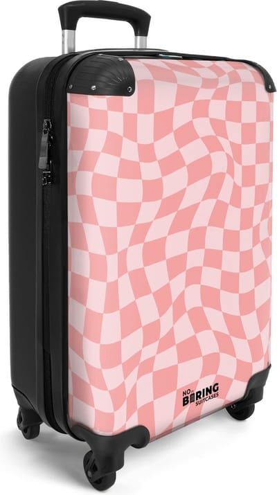 NoBoringSuitcases.com® - Handbagage koffer lichtgewicht - Reiskoffer trolley - Golvende roze geruite print - Rolkoffer met wieltjes - Cabine reistrolley - Past binnen 55x40x20 en 55x35x25
