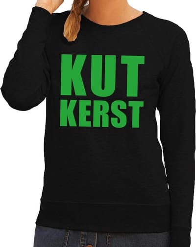 Bellatio Decorations Foute kersttrui - sweater - Kut Kerst tekst - zwart - voor dames - Kersttruien XS