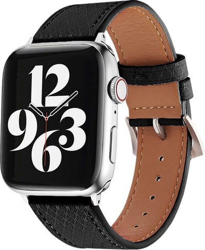 MY PROTECT - Leren Bandje - Geschikt Voor Apple Watch Bandje - Series 1/2/3/4/5/6/7/8/9/10/SE/Ultra - 44mm - 45mm - 46mm - 49mm - Pastel Zwart