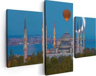 Artaza Canvas Schilderij Drieluik Sultan Ahmetmoskee In Istanbul - 90x60 - Foto Op Canvas - Canvas Print
