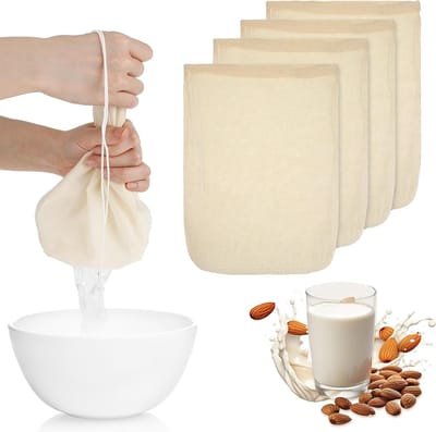 4 Stuks Katoenen Notenmelkzakken 30x20cm Fijnmazig Zeefdoek Herbruikbare Voedselzeef voor Sap, Koffie en Thee
