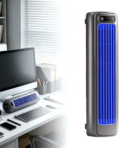 2026 nieuwe draagbare koeler, stille bladloze koelventilator met drie snelheden, LED-touchscreen, USB-oplaadbare luchtkoeler, geschikt voor slaapkamer, kantoor, keuken en thuis, grijs