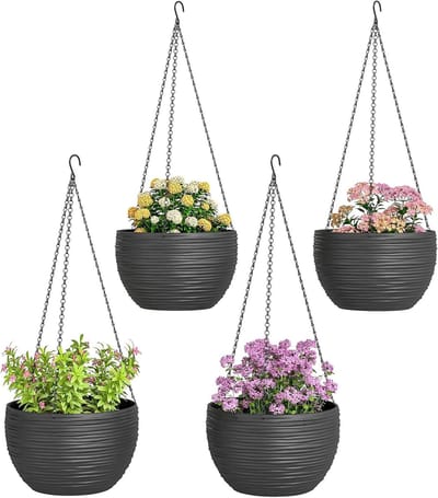 Bloempotten Set - Plantenbakken Ophangbaar - Tuin Decoratie - Zelfbewaterend Systeem - 4 stuks - Zwart