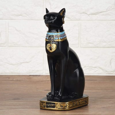 Dailygoods- Kattenstandbeeld Handgemaakt - Egyptisch Hars - Godin Bastet - Decoratie - Ornament - Zwart/Goud - 22cm Hoog - Beeld