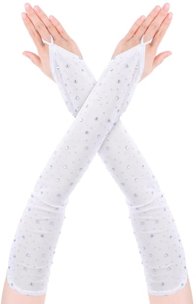 Dailygoody - Witte lange handschoenen - Vingerloze handschoenen - Transparant - Feestkostuums - Jaren 20 - Perfect voor Halloween en bruiloften