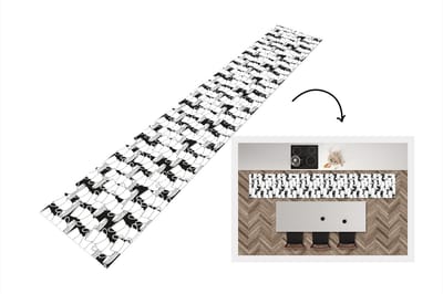 Keukenloper - Loper keuken - Patronen - Zwart wit - Kopjes - Thee - 300x50 cm - Keukenloper vinyl