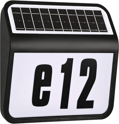 NAIZY Huisnummer op zonne-energie, led, roestvrij staal, verlicht met 2 leds, huisnummerlicht, schemerschakelaar en amorf silicium zonnepaneel, zwart