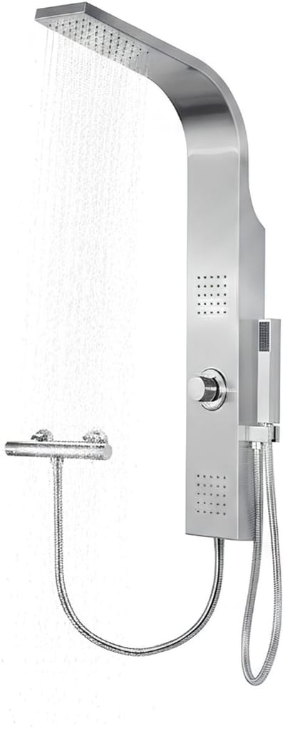 KAD® Douchepaneel met Thermostaatkraan - 3 Functies - Douchekolom - Douchepaneel Hoekmontage - Zilver - 100cm x 14cm x 7cm