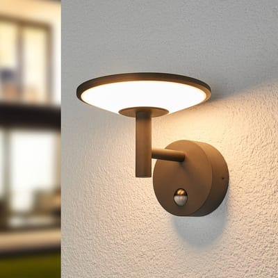 Lucande LED buiten wandlamp Fenia, sensor, IP54, antraciet