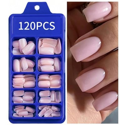 120 Stuks Roze Press-On Nagels Kort Vierkant Draagbare Nepnagels Tips Volledige Dekking Kunstnagels Vingerdecoratie Dagelijkse Slijtage Nagelbenodigdheden