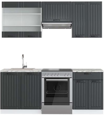 Vicco Fame-Line Complete keukeneenheid – 200 cm, WB Marmer Antraciet landhuis/wit