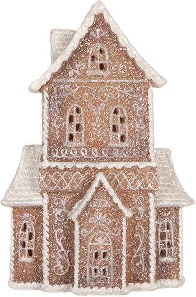 Clayre & Eef Gingerbread house met LED 16x8x23 cm Bruin Kunststof