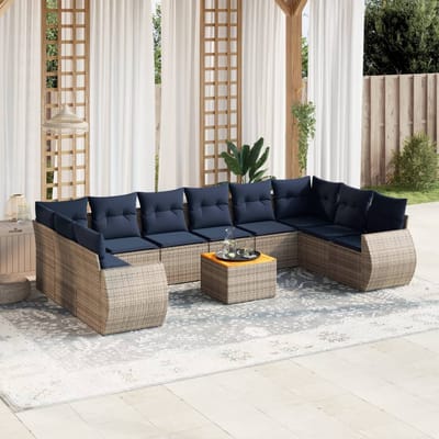 vidaXL - 11-delige - tuinbankset - met - kussens, - grijs - polyrotan