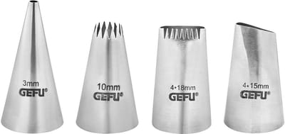 GEFU DECORE Spuitmondjes Set – 4-delig – RVS Decoreertuiten – Voor Taarten, Gebak en Desserts – Vaatwasserbestendig