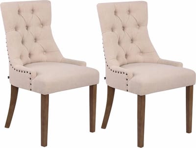 CLP Aberdeen Set van 2 eetkamerstoelen - Zonder armleuning - Hout - Stof - creme antiek licht