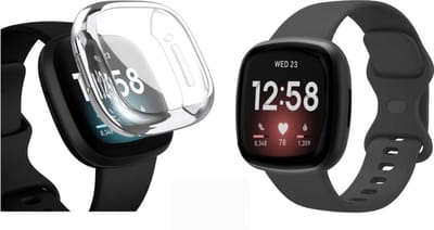 Strap-it Bundel geschikt voor Fitbit Versa 3 - Fitbit Versa 4 - Fitbit Sense - Fitbit Sense 2 - Bundel van Silicone band & TPU Case - Zwart