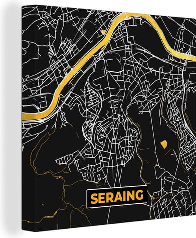 Canvas Schilderij Plattegrond - Kaart - Seraing - Goud - Stadskaart - 20x20 cm - Wanddecoratie