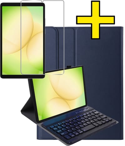 Hoesje - Geschikt voor Samsung Galaxy Tab A11 - Met Screenprotector - Toetsenbord Case - Keyboard Book Cover - Hoes - Donkerblauw