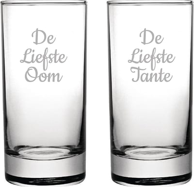 Gegraveerde longdrinkglas 28,5cl De Liefste Tante-De Liefste Oom