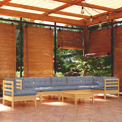 vidaXL - 9-delige - Loungeset - met - grijze - kussens - massief - grenenhout