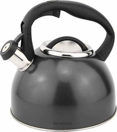 Michelino Fluitketel 2,5 Liter – Waterketel RVS – Theeketel – Zwarte Fluitketel – Geschikt voor Inductie – Waterkoker voor Fornuis