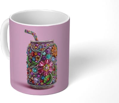Mok - Koffiemok - Frisdrankblikje - Bloemenpatroon - Edelstenen - Kleurrijk - Mokken - 350 ML - Beker - Koffiemokken - Theemok