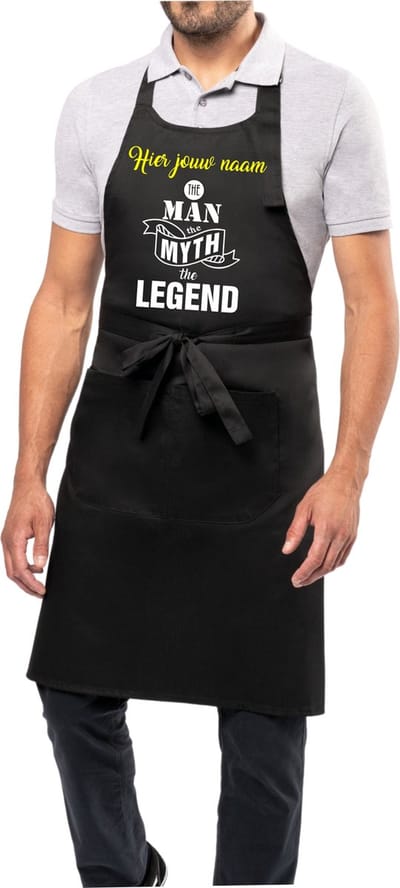 Naamcadeau - The man the Myth the Legend - Keukenschort - BBQ schort - verjaardag - vaderdag - zwart - Naam naar wens