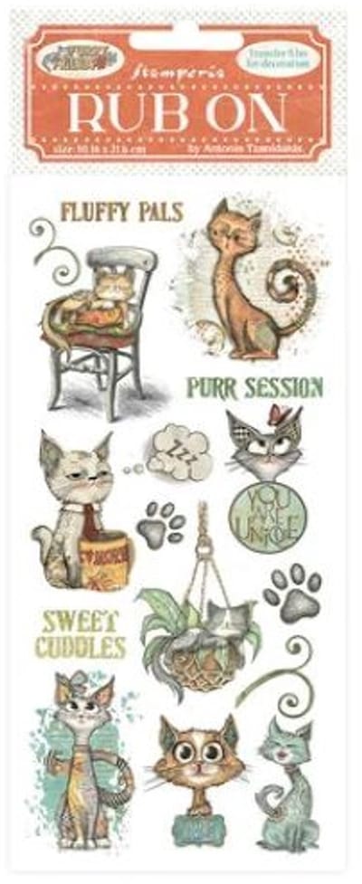 Stamperia - Stamperia Furry Friends Rub-On 4x8,5 Inch Cat (DFLRB197)