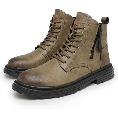 Nieuwe Heren Winter Hoge Hoge Britse Mid-Top Echt Leer Retro Sneeuw Fleece-gevoerd Warm Werkerslaars 44 gray