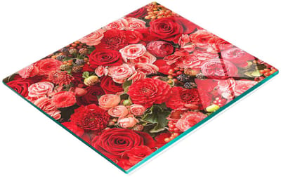 Multifunctionele decoratieve glazen snijplank voor de keuken met rode bloemen, 60x52 cm