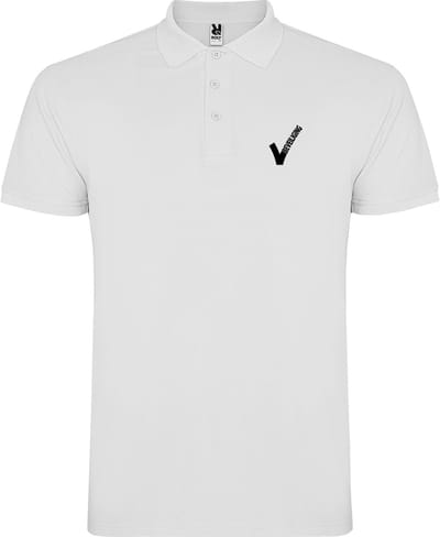Witte heren unisex Polo korte mouwen met Beveiliging / Security met als borstlogo het bekende V-tje en als ruglogo SECURITY - voor PROFESSIONALS, merk ROLY Maat S