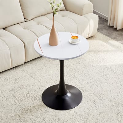 DESMIU Ronde Bijzettafel - Mid Century Design Met Thermoform Blad En Stabiele Kruisvoet - Voor Woonkamer En Lounge - MDF En Metaal - 60 Cm - Wit Zwart