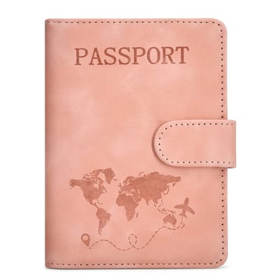 Roze paspoort houder documentmap dames heren RFID bescherming reis documenthoes paspoorthouder wereldkaart print paspoort hoesje vakantie accessoires kaarthouder reis organizer met drukknoop