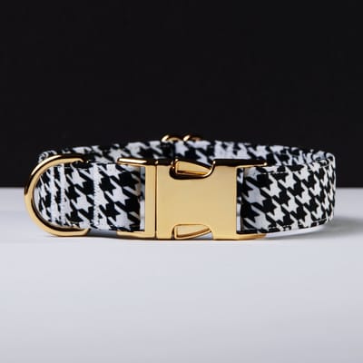Halsband hond - Pied de poule honden halsband - Handgemaakt in Nederland - Zwart met Wit | Maat S