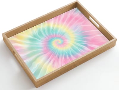 Dienblad hout 50x35 cm - Schootdienblad - Pasteltinten - Tie dye - Roze - Borrelplank rechthoek - Plateau dienbladen
