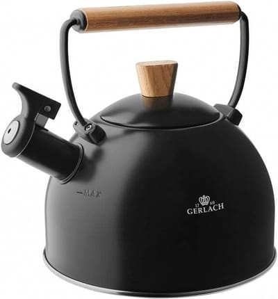 Stalen Ketel - Waterkoker met fluitje - Koken van water - Eikenhouten handvat - 25 liter - Zwart