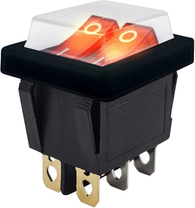 ProRide Dubbele Wipschakelaar ON-OFF KCD6-202 - met Zwart Beschermkapje - 3 Polig - 250V/16A - 30x22mm - Rood met controlelampje