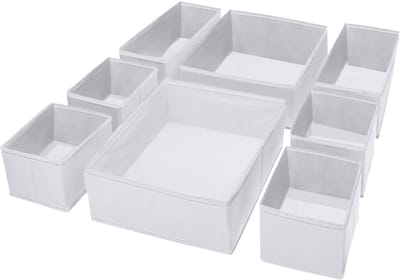 Famanu – Opvouwbare lade-organizer voor ondergoed en accessoires, stoffen opbergdoos voor sokken, sjaals en stropdassen, wit