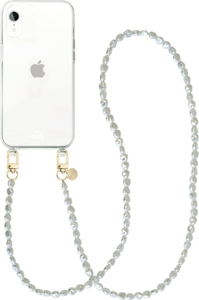 xoxo Wildhearts siliconen hoesje - Geschikt voor iPhone X/XS - Pearlfection - Telefoonhoesje - Hoesje met koord - Parelketting - lang telefoonkoord - Transparant hoesje (lange variant)