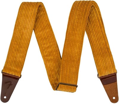Fender 990639029 Corduroy gitaarband, fel goud, polyester corduroy, antieke messing hardware