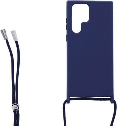 LuxeBass Siliconen hoesje met koord geschikt voor Samsung Galaxy S22 Ultra - Blauw - telefoonhoes - gsm hoes - telefoonhoesje